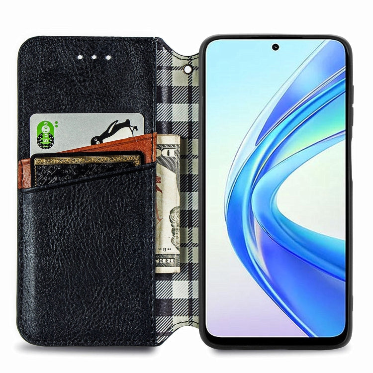 For Honor X7b 4G Cubic Grid Pressed Magnetic Leather Phone Case(Black)