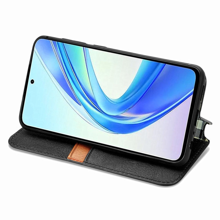 For Honor X7b 4G Cubic Grid Pressed Magnetic Leather Phone Case(Black)