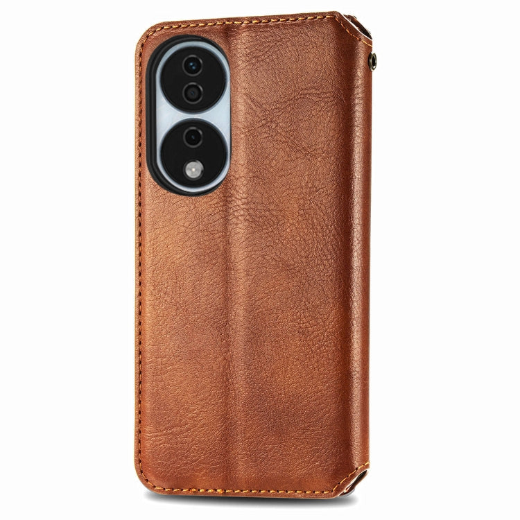 For Honor X7b 4G Cubic Grid Pressed Magnetic Leather Phone Case(Brown)
