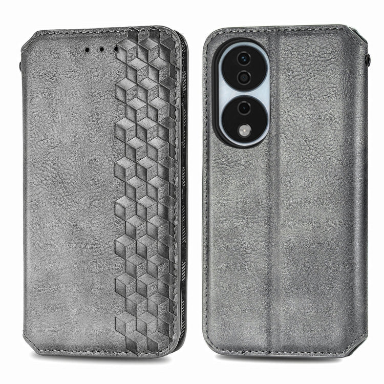 For Honor X7b 4G Cubic Grid Pressed Magnetic Leather Phone Case(Grey)
