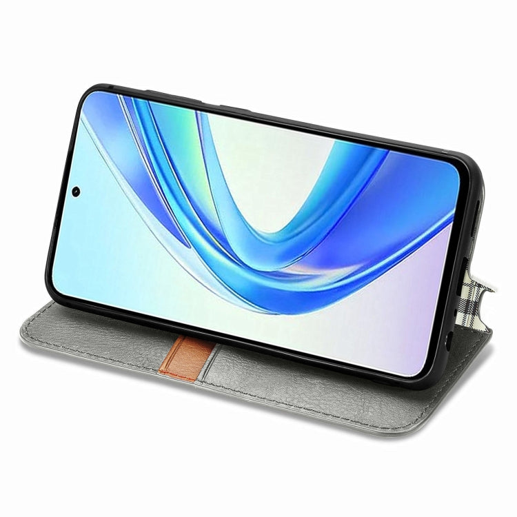 For Honor X7b 4G Cubic Grid Pressed Magnetic Leather Phone Case(Grey)
