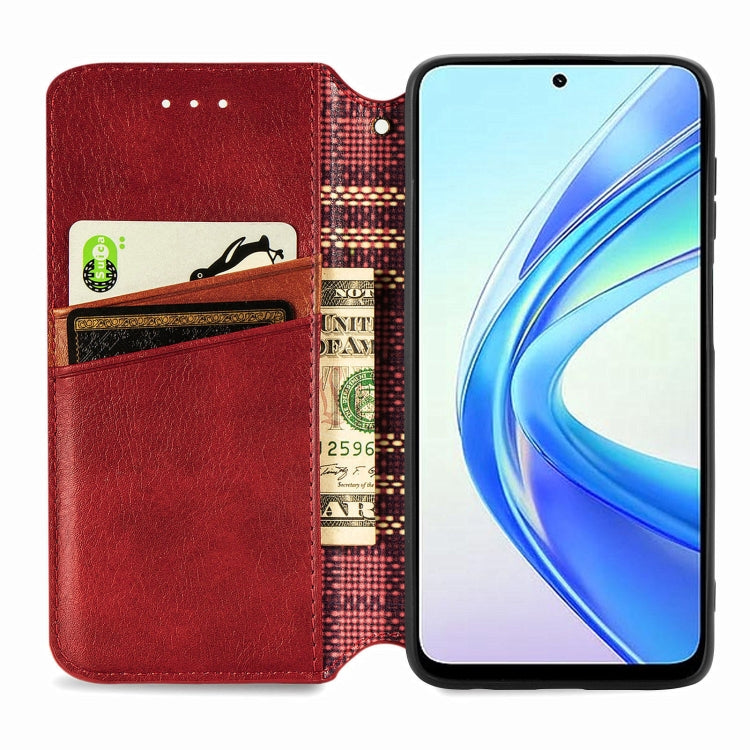 For Honor X7b 4G Cubic Grid Pressed Magnetic Leather Phone Case(Red)