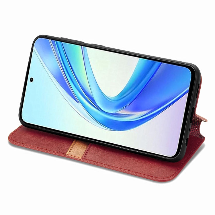 For Honor X7b 4G Cubic Grid Pressed Magnetic Leather Phone Case(Red)