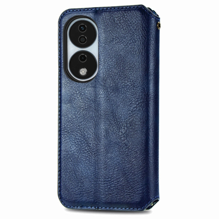 For Honor X7b 4G Cubic Grid Pressed Magnetic Leather Phone Case(Blue)