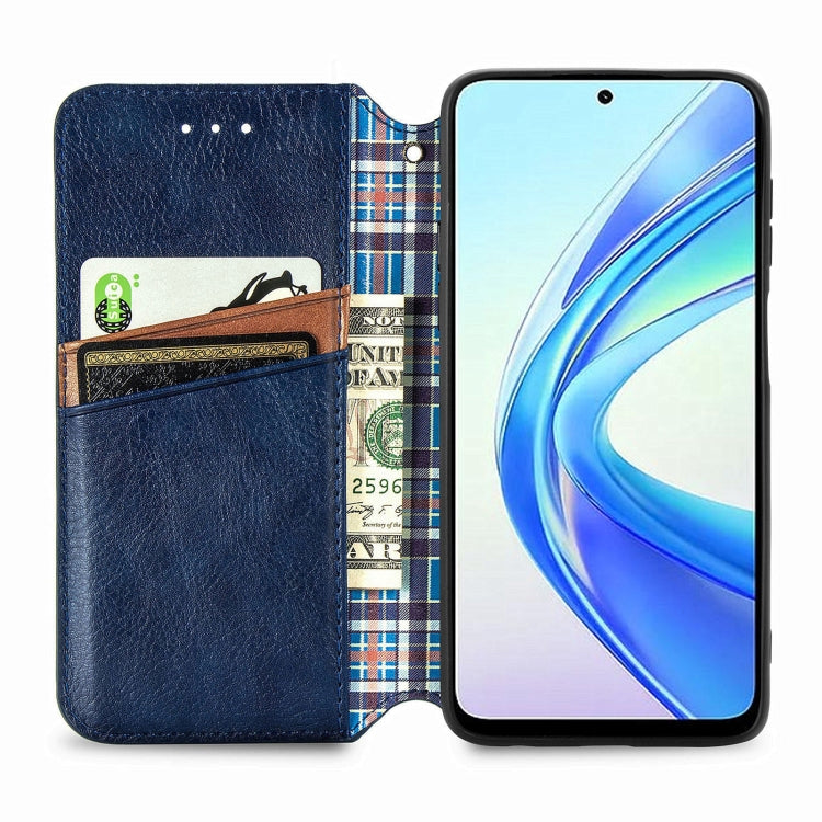 For Honor X7b 4G Cubic Grid Pressed Magnetic Leather Phone Case(Blue)