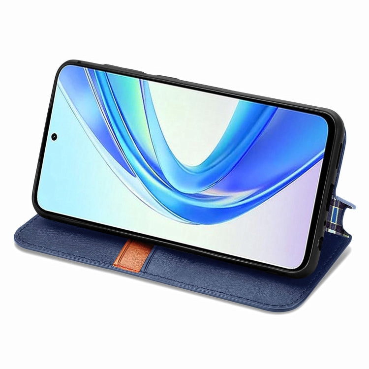 For Honor X7b 4G Cubic Grid Pressed Magnetic Leather Phone Case(Blue)