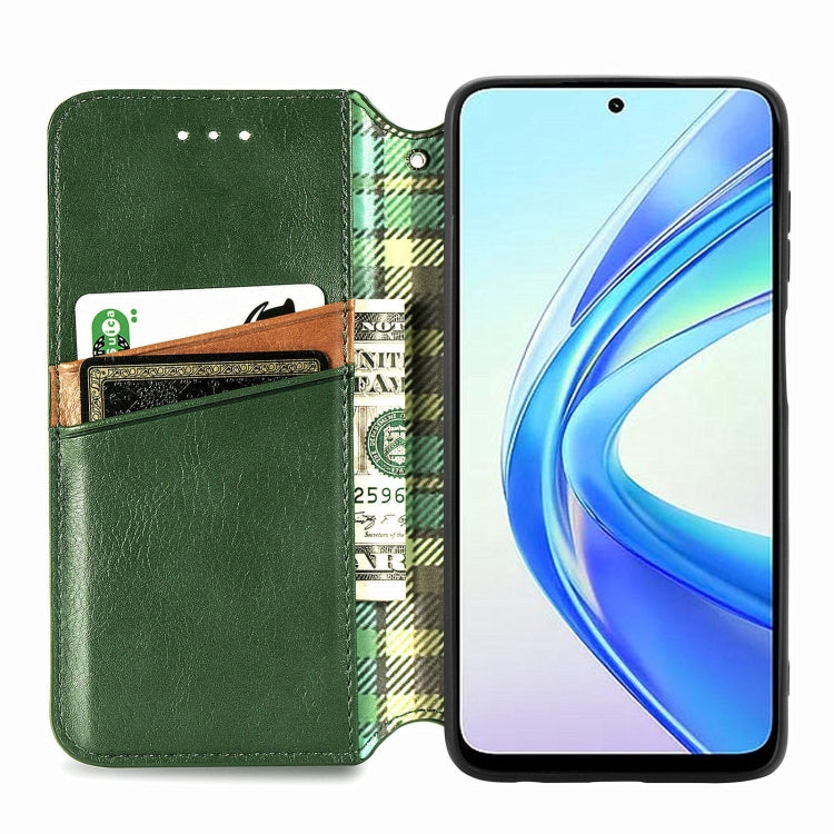 For Honor X7b 4G Cubic Grid Pressed Magnetic Leather Phone Case(Green)
