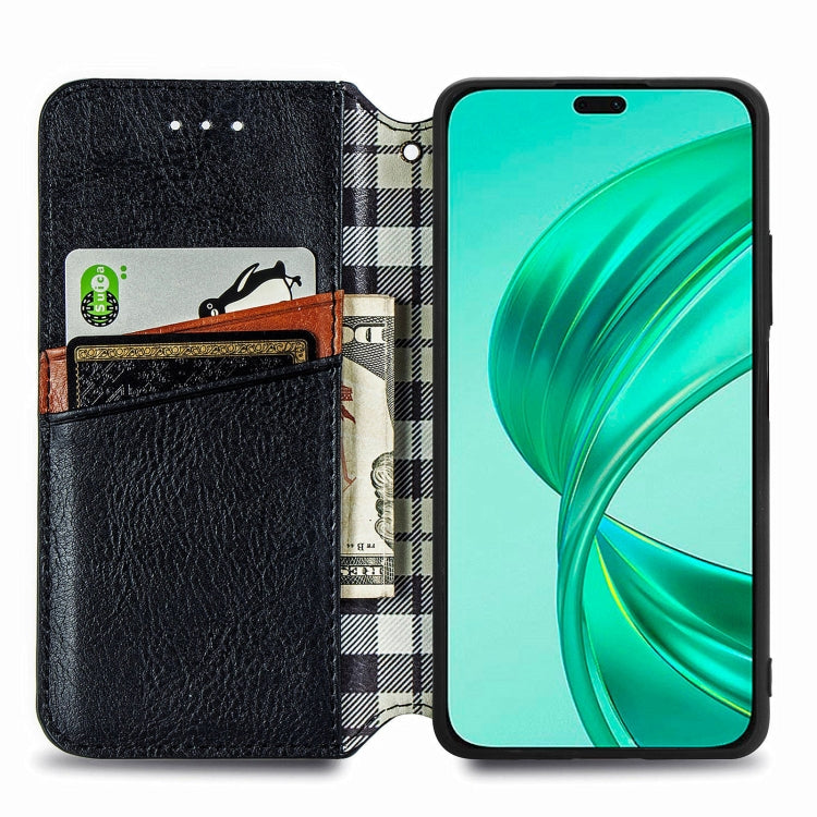 For Honor X8b 4G Cubic Grid Pressed Magnetic Leather Phone Case(Black)