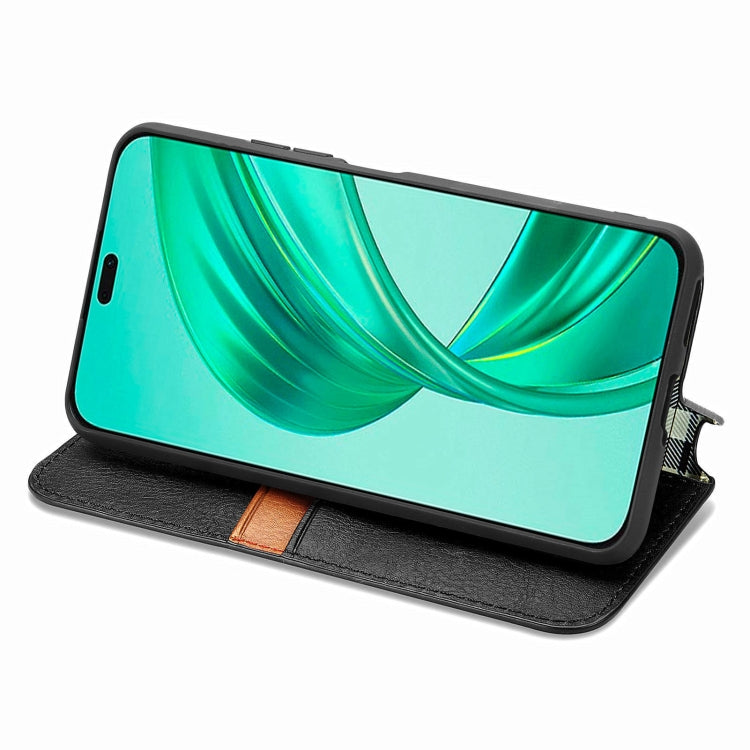 For Honor X8b 4G Cubic Grid Pressed Magnetic Leather Phone Case(Black)