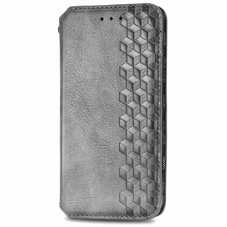 For Honor X8b 4G Cubic Grid Pressed Magnetic Leather Phone Case(Grey)