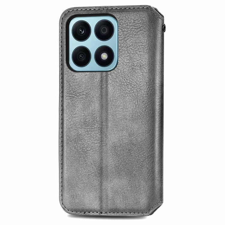 For Honor X8b 4G Cubic Grid Pressed Magnetic Leather Phone Case(Grey)