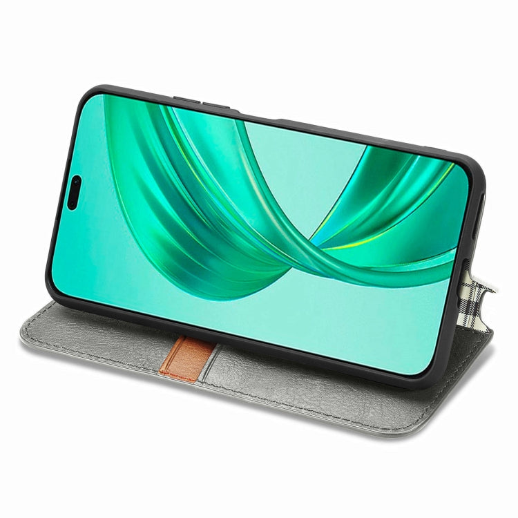 For Honor X8b 4G Cubic Grid Pressed Magnetic Leather Phone Case(Grey)