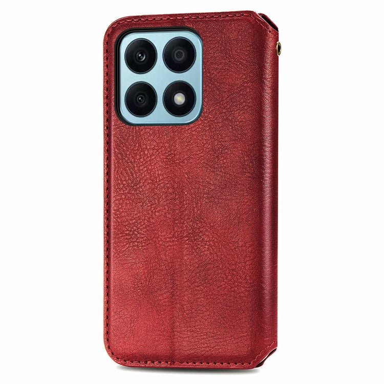 For Honor X8b 4G Cubic Grid Pressed Magnetic Leather Phone Case(Red)
