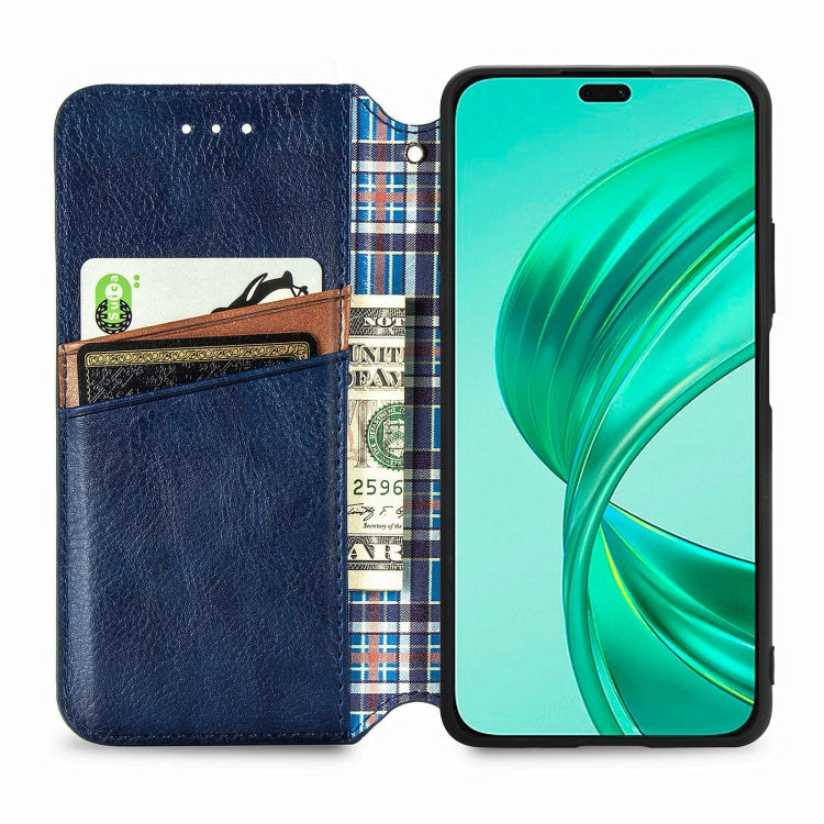 For Honor X8b 4G Cubic Grid Pressed Magnetic Leather Phone Case(Blue)