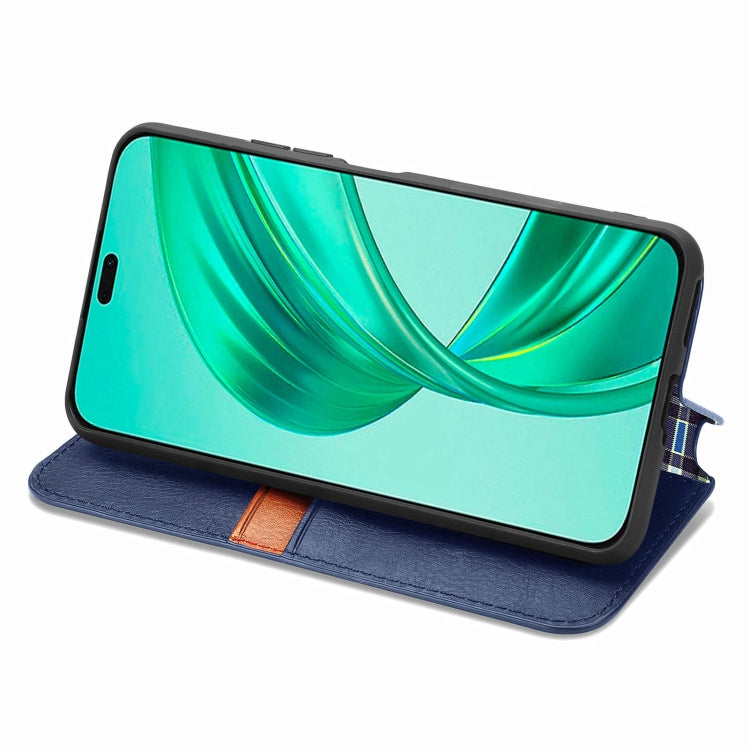 For Honor X8b 4G Cubic Grid Pressed Magnetic Leather Phone Case(Blue)