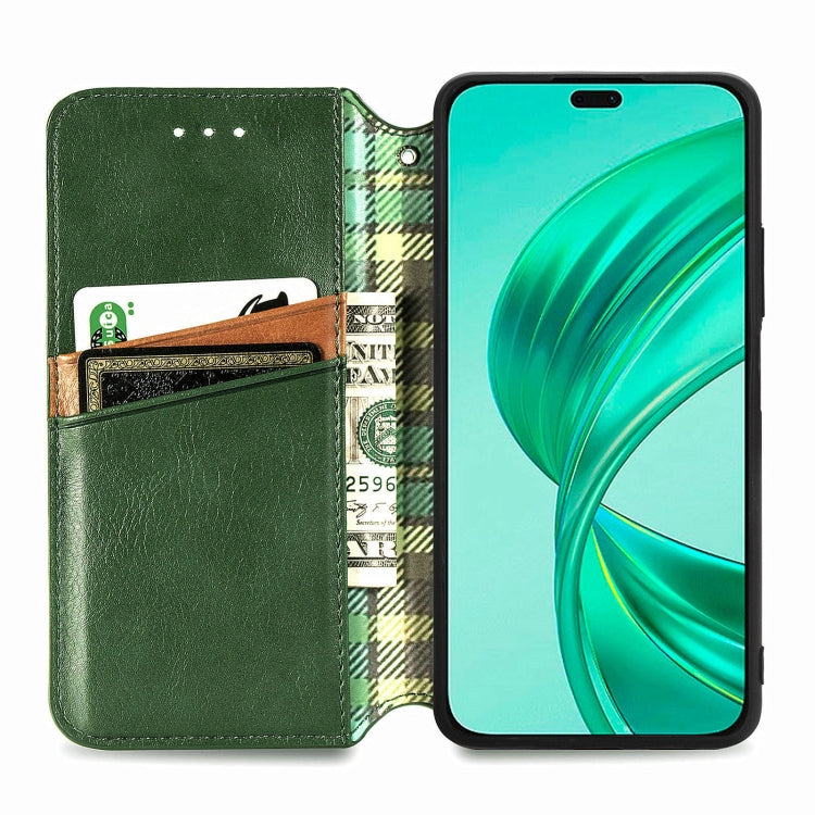 For Honor X8b 4G Cubic Grid Pressed Magnetic Leather Phone Case(Green)