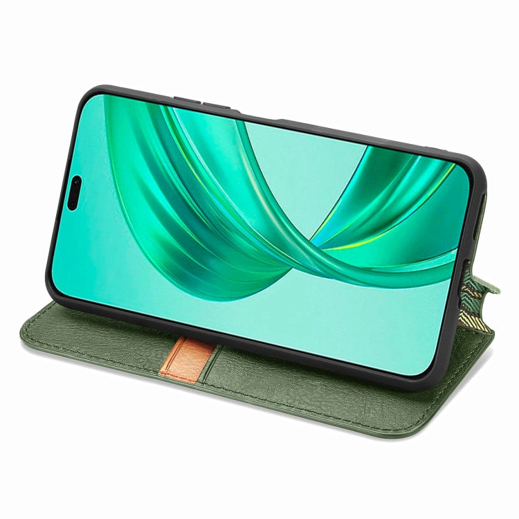 For Honor X8b 4G Cubic Grid Pressed Magnetic Leather Phone Case(Green)