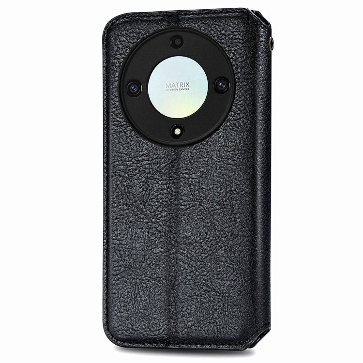 For Honor X9a Cubic Grid Pressed Magnetic Leather Phone Case(Black)