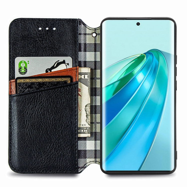 For Honor X9a Cubic Grid Pressed Magnetic Leather Phone Case(Black)