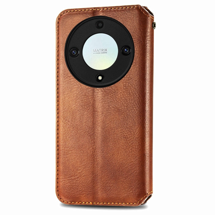 For Honor X9a Cubic Grid Pressed Magnetic Leather Phone Case(Brown)