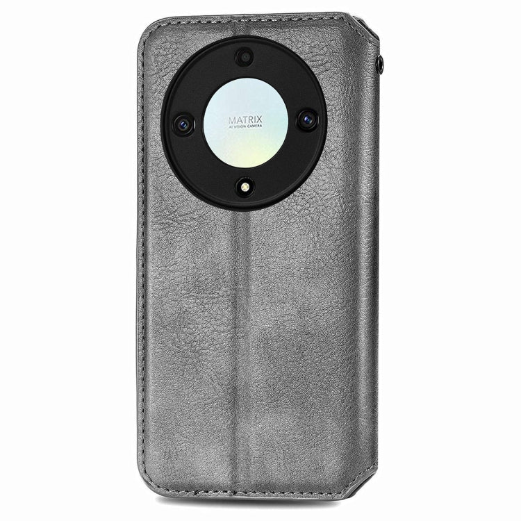 For Honor X9a Cubic Grid Pressed Magnetic Leather Phone Case(Grey)