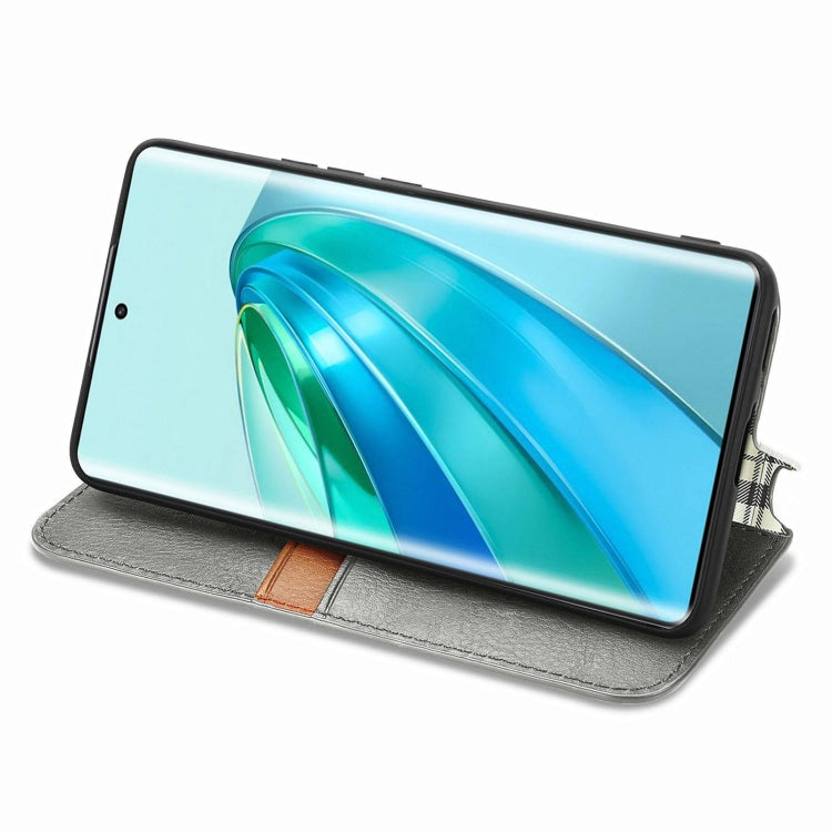 For Honor X9a Cubic Grid Pressed Magnetic Leather Phone Case(Grey)