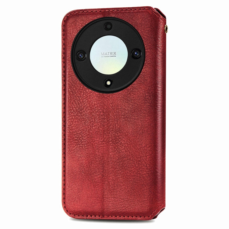 For Honor X9a Cubic Grid Pressed Magnetic Leather Phone Case(Red)