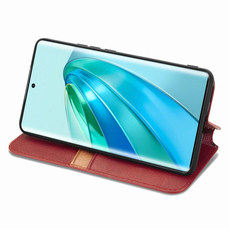 For Honor X9a Cubic Grid Pressed Magnetic Leather Phone Case(Red)