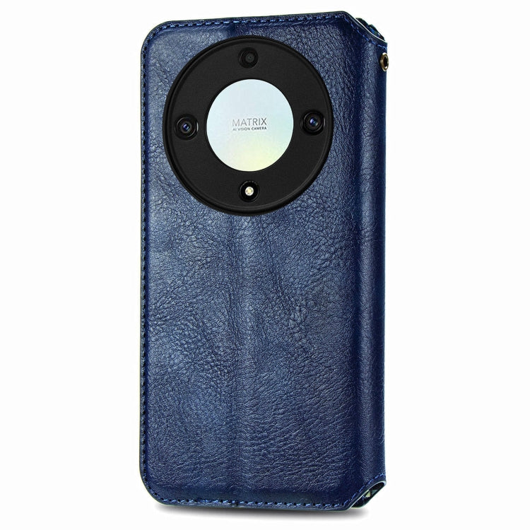 For Honor X9a Cubic Grid Pressed Magnetic Leather Phone Case(Blue)