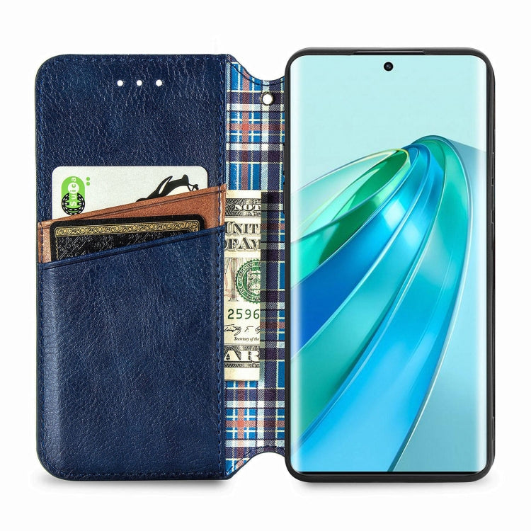 For Honor X9a Cubic Grid Pressed Magnetic Leather Phone Case(Blue)