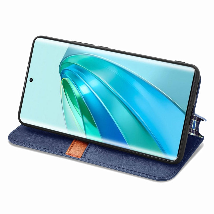 For Honor X9a Cubic Grid Pressed Magnetic Leather Phone Case(Blue)