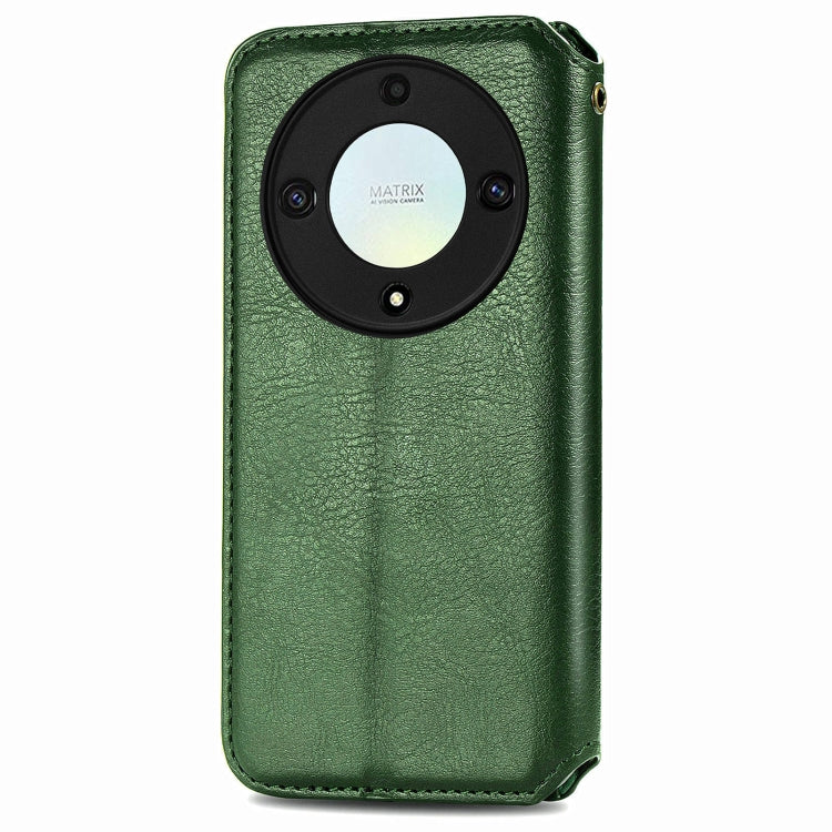 For Honor X9a Cubic Grid Pressed Magnetic Leather Phone Case(Green)