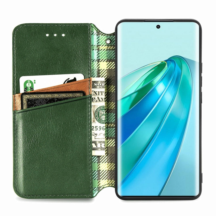 For Honor X9a Cubic Grid Pressed Magnetic Leather Phone Case(Green)