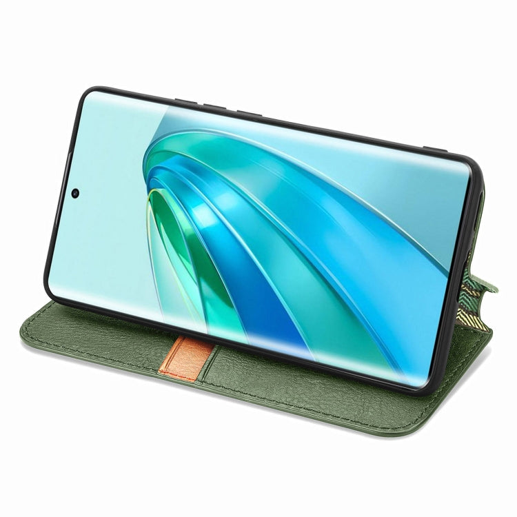 For Honor X9a Cubic Grid Pressed Magnetic Leather Phone Case(Green)