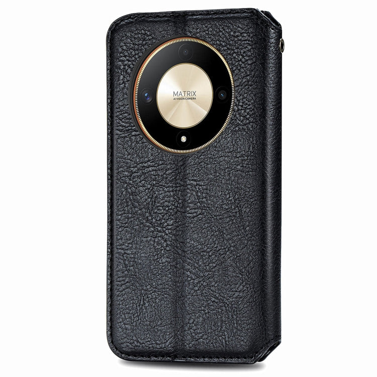 For Honor X9b 4G Cubic Grid Pressed Magnetic Leather Phone Case(Black)