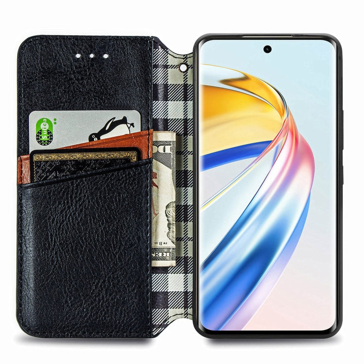 For Honor X9b 4G Cubic Grid Pressed Magnetic Leather Phone Case(Black)