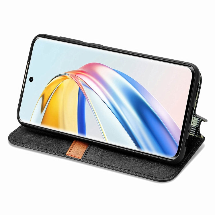 For Honor X9b 4G Cubic Grid Pressed Magnetic Leather Phone Case(Black)