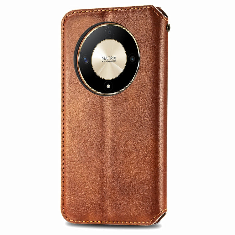 For Honor X9b 4G Cubic Grid Pressed Magnetic Leather Phone Case(Brown)