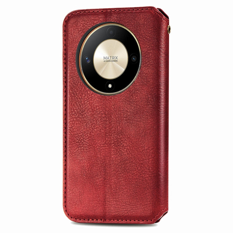 For Honor X9b 4G Cubic Grid Pressed Magnetic Leather Phone Case(Red)