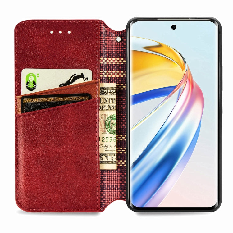 For Honor X9b 4G Cubic Grid Pressed Magnetic Leather Phone Case(Red)