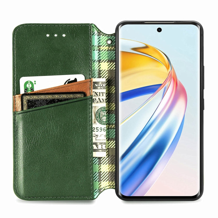 For Honor X9b 4G Cubic Grid Pressed Magnetic Leather Phone Case(Green)