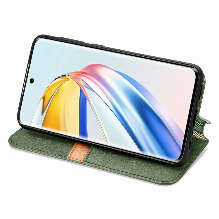 For Honor X9b 4G Cubic Grid Pressed Magnetic Leather Phone Case(Green)