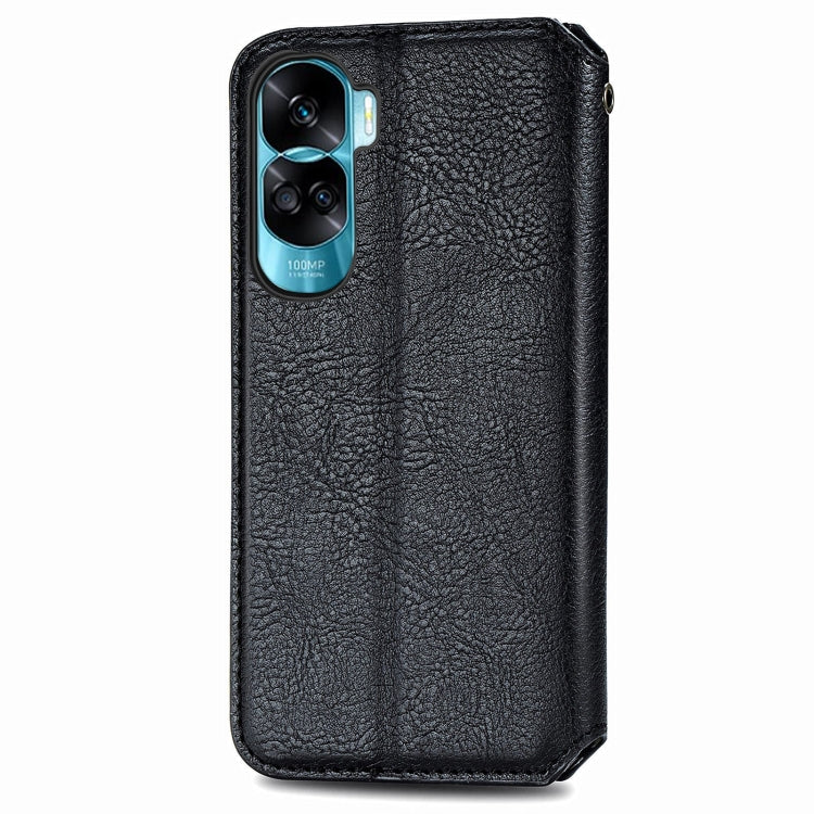 For Honor X50i Cubic Grid Pressed Magnetic Leather Phone Case(Black)