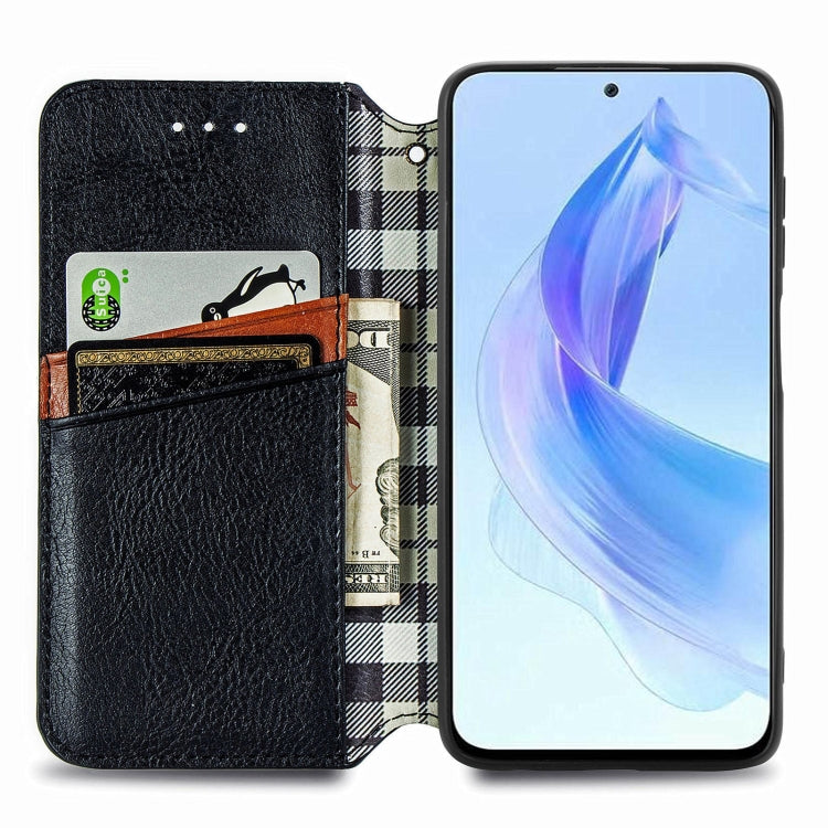 For Honor X50i Cubic Grid Pressed Magnetic Leather Phone Case(Black)