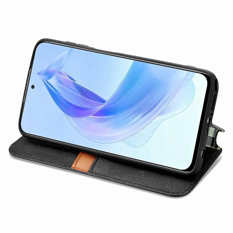 For Honor X50i Cubic Grid Pressed Magnetic Leather Phone Case(Black)