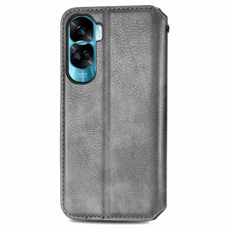 For Honor X50i Cubic Grid Pressed Magnetic Leather Phone Case(Grey)