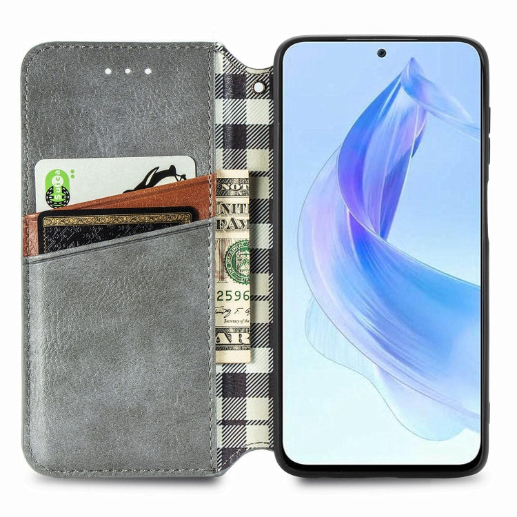 For Honor X50i Cubic Grid Pressed Magnetic Leather Phone Case(Grey)