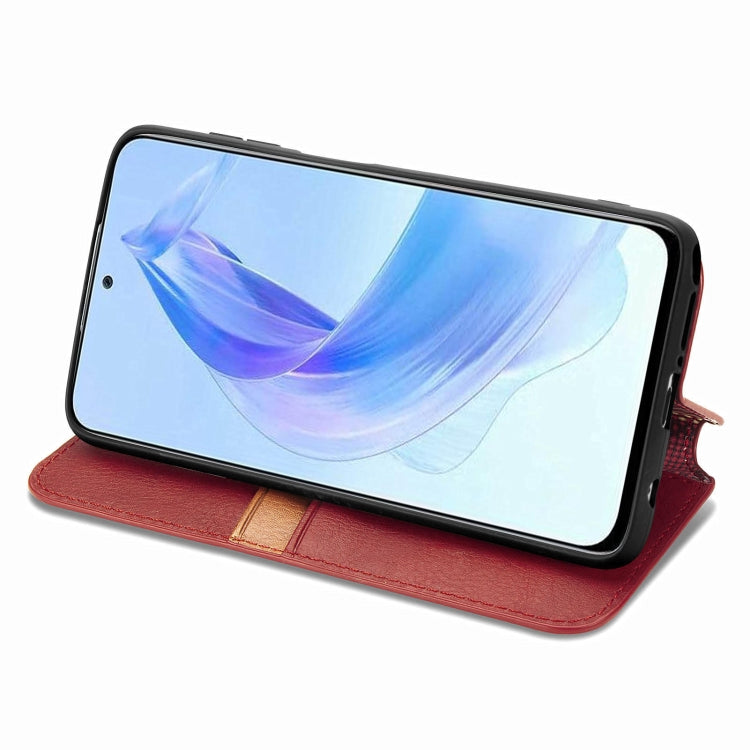 For Honor X50i Cubic Grid Pressed Magnetic Leather Phone Case(Red)