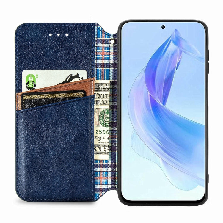 For Honor X50i Cubic Grid Pressed Magnetic Leather Phone Case(Blue)