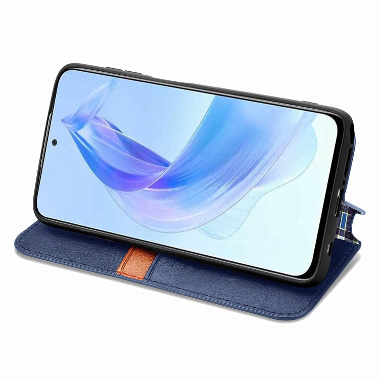 For Honor X50i Cubic Grid Pressed Magnetic Leather Phone Case(Blue)